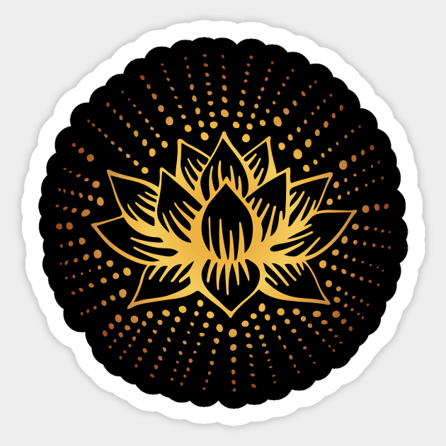 Black Golden Lotus Mandala Sticker by majoihart